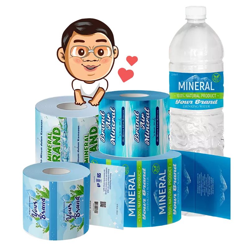 Cetak label botol custom Shrink PVC & OPP dengan desain branding bisnis Anda