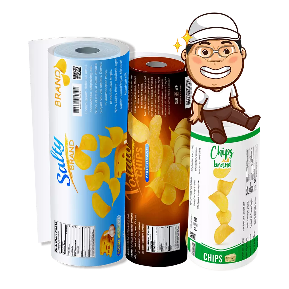 Kemasan roll snack untuk mesin pengemas otomatis, solusi kemasan fleksibel dengan bahan plastik opp